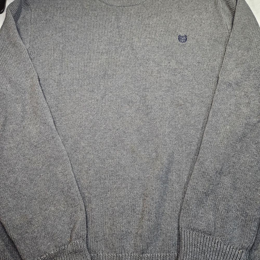 Chaps Mens Crewneck Sweater Heather Grey Knit Long Sleeve Crest Logo XL‎
